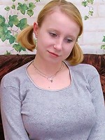 Naive blonde sweet innocent looking teenie with awesome big natural yummy golden bazooms strips off