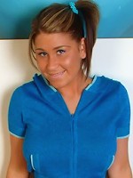 Busty teen Megan needs to cool down by stripping after working out